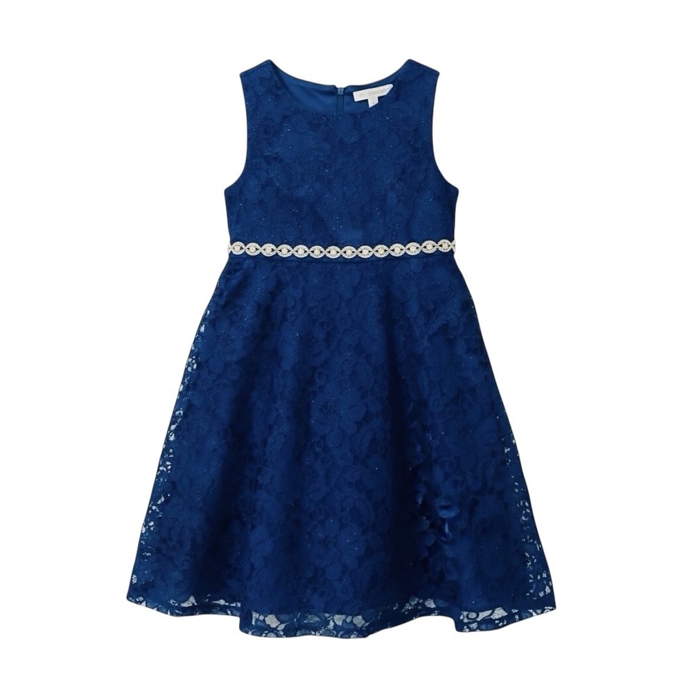 American Princess Girls Size 5 Navy Blue Lace Special Occasion Dress - Picture 3 of 11